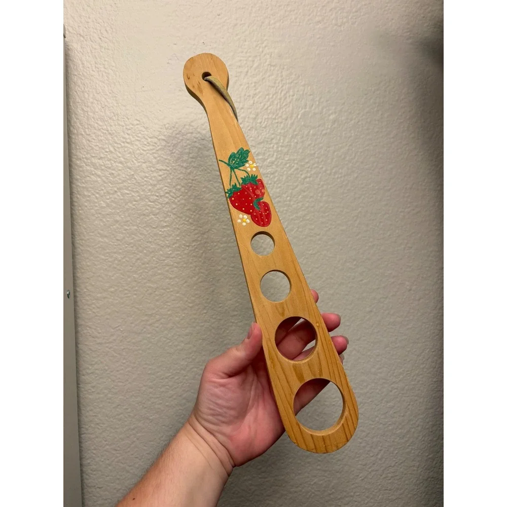 Vintage Wooden Spaghetti Measurer Hand Painted Strawberry Pasta Portion Tool