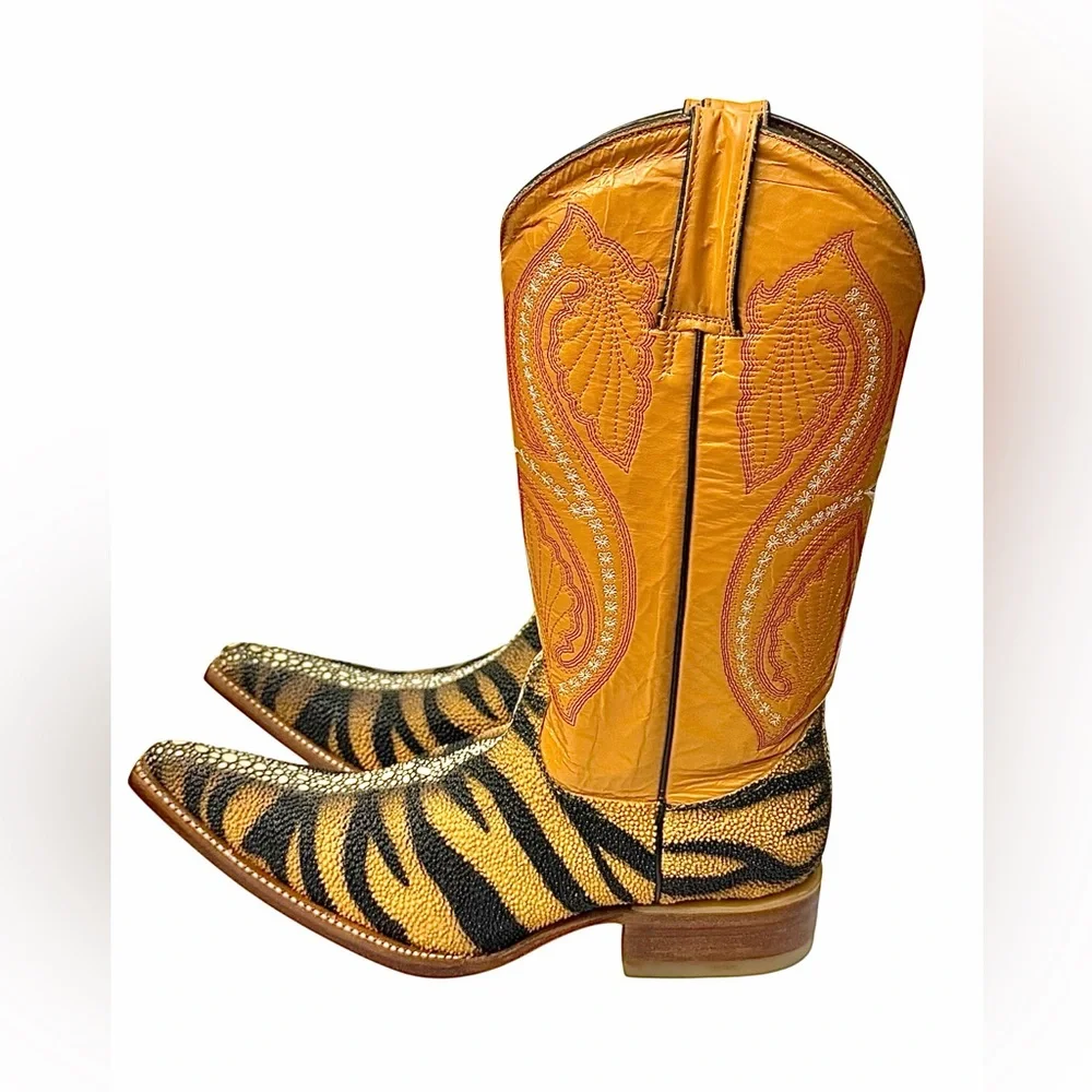 Aguila Real Wild Thang Tiger-Ray Exotic Print Western Boots Men’s 7 M