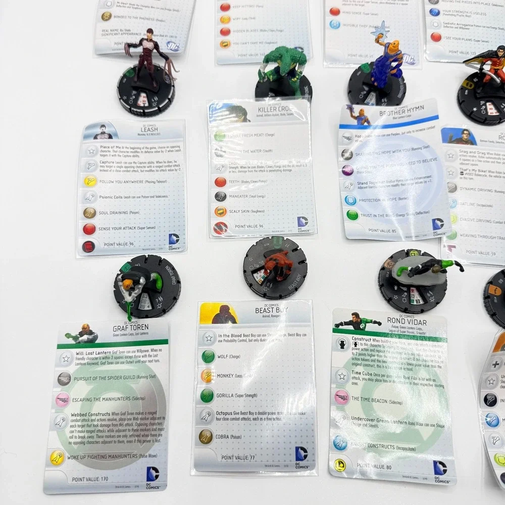Heroclix DC Comics Uncommon, Super Rare, Unique Mixed Lot of 15 with Cards Lot E