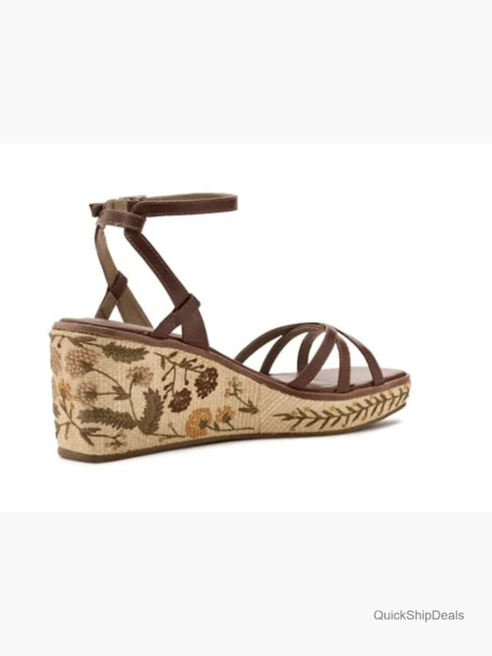 Hand-Embroidered Raffia Wedge Sandals with Leather Straps