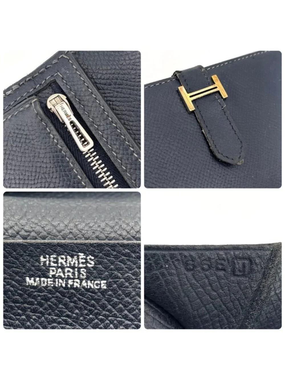 Hermes Bearn Classic Bifold Wallet Navy Leather Epsom