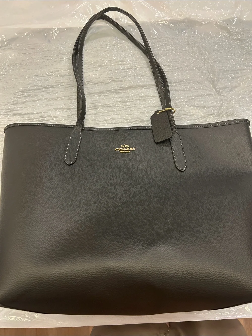 Coach Black Pebbled Leather Tote with Gold Logo