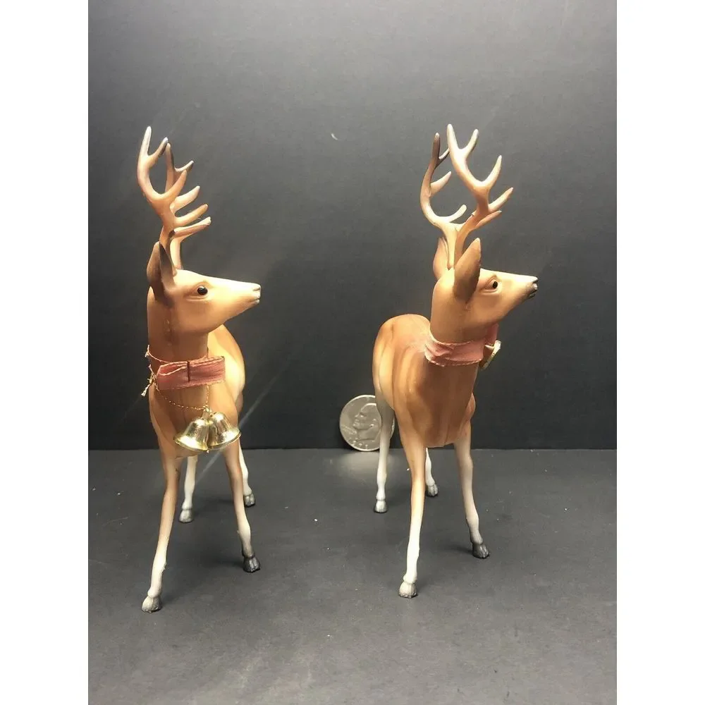2‎ Vintage Hard Plastic Blow Mold Deer, Doe, Standing, Walking Reindeer, 6