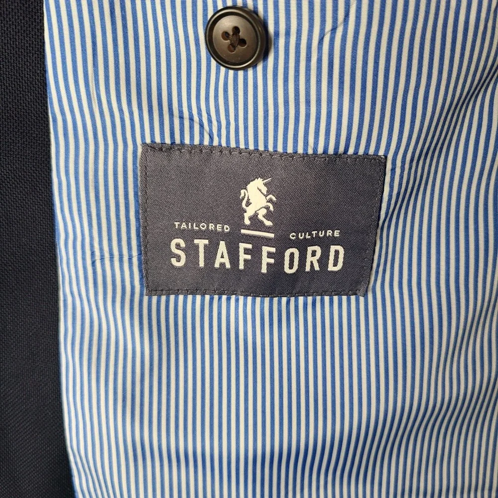 Stafford Jacket Mens 44R Navy Blue Blazer Classic Fit Cotton Sport Coat 2 Button