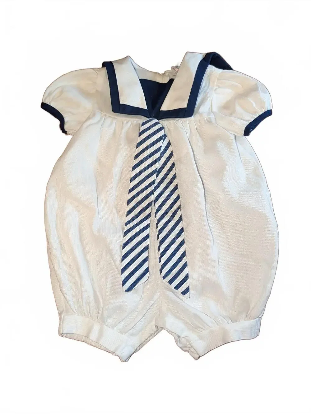 Good Lad Vintage Infant Sailor Romper White Navy 65% Polyester 35% Cotton Made U