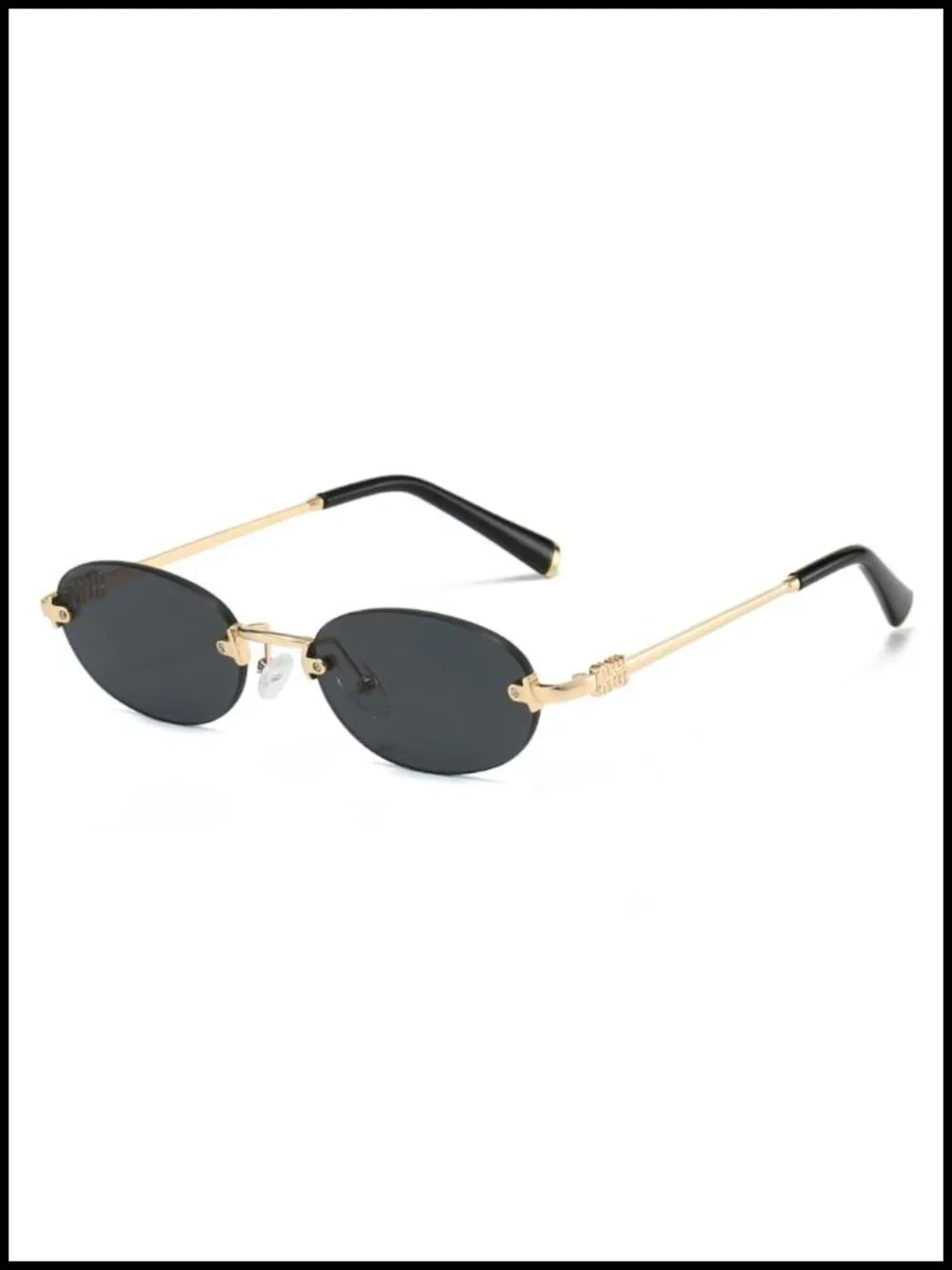 Retro Small Oval Rimless Sunglasses, Gold Metal Frame, UV400 Protection