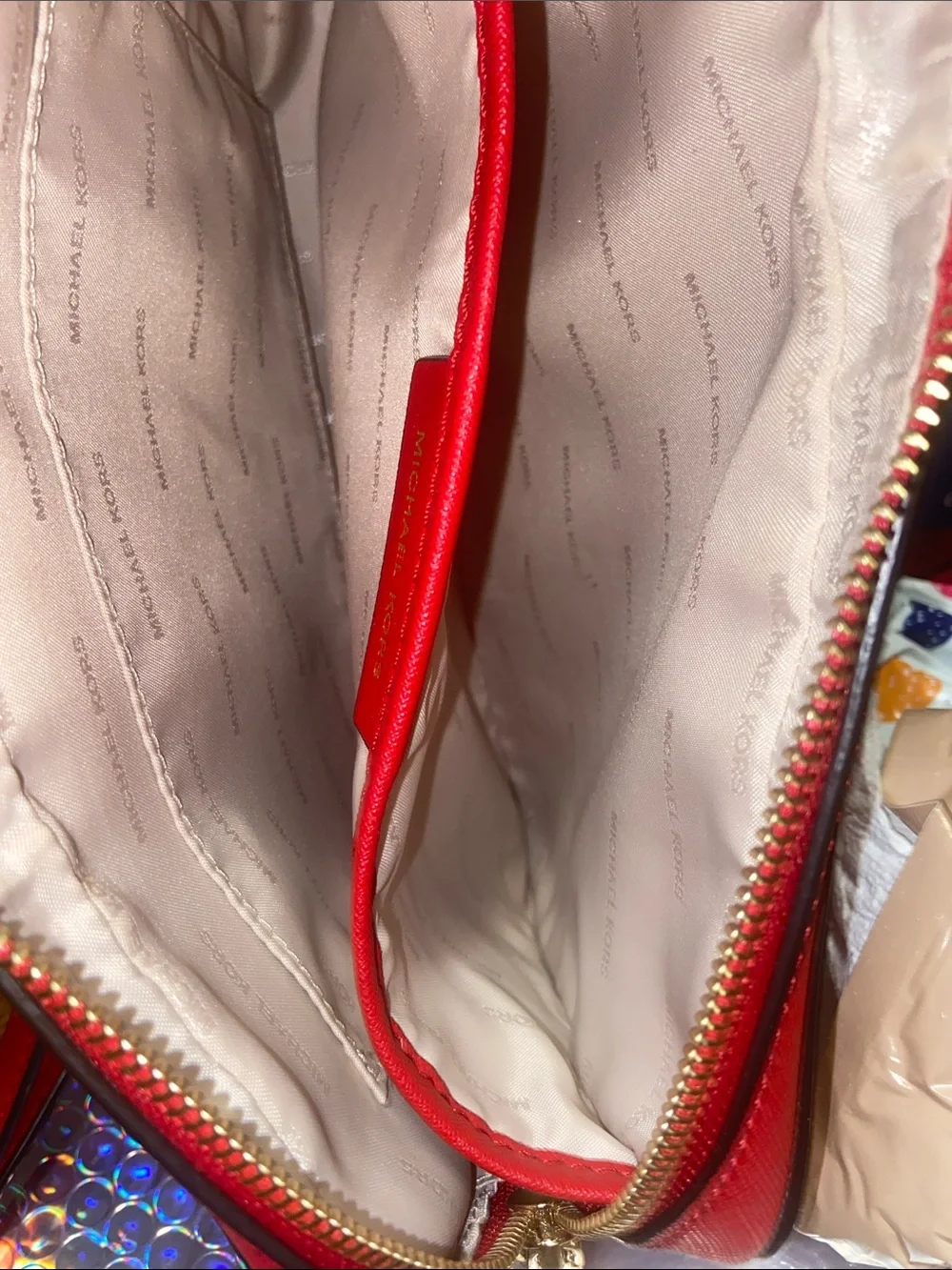 Michael Kors Red Perforated Crossbody with Gold Chain