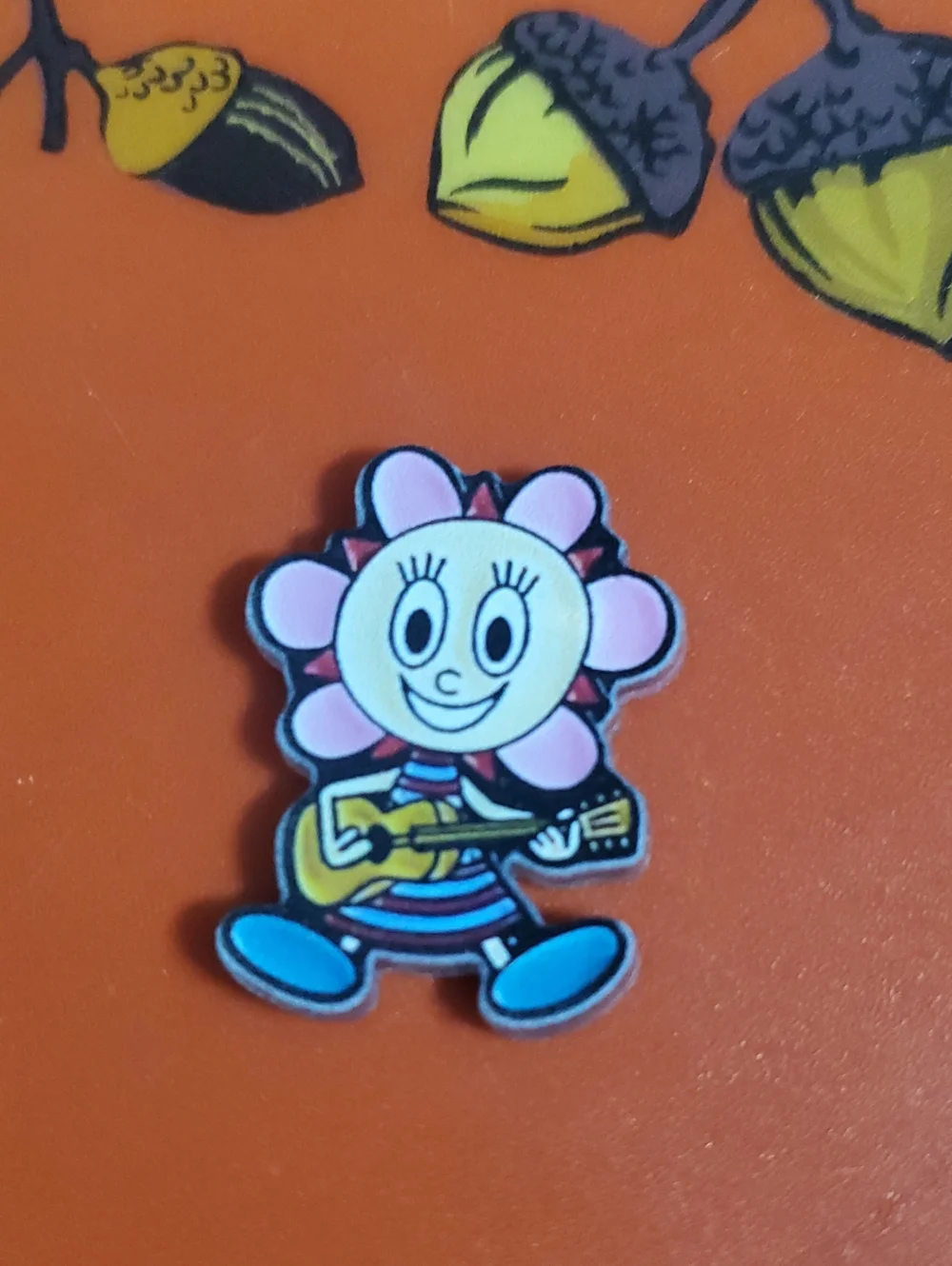 Parappa Flower Character Guitar Acrylic Pin – Pink and Blue