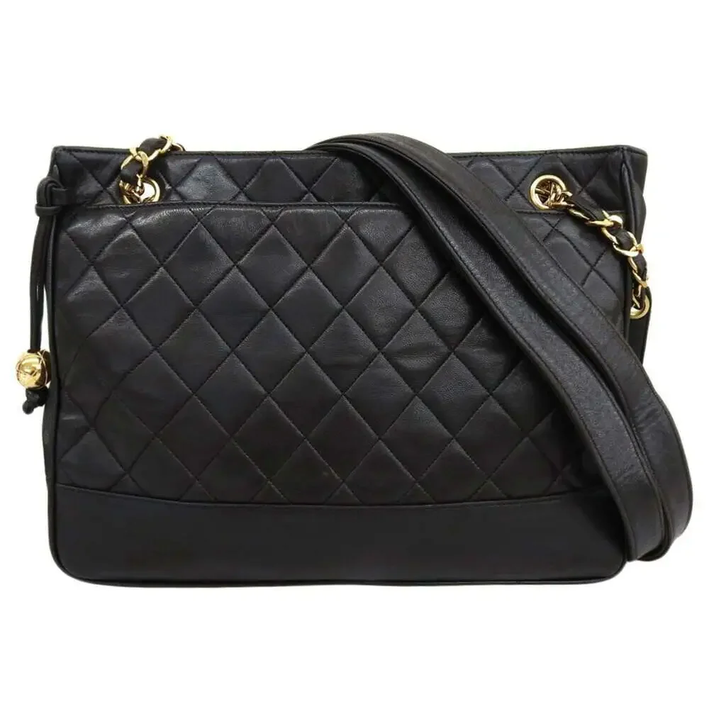 CHANEL Black Lambskin Leather Shoulder Bag