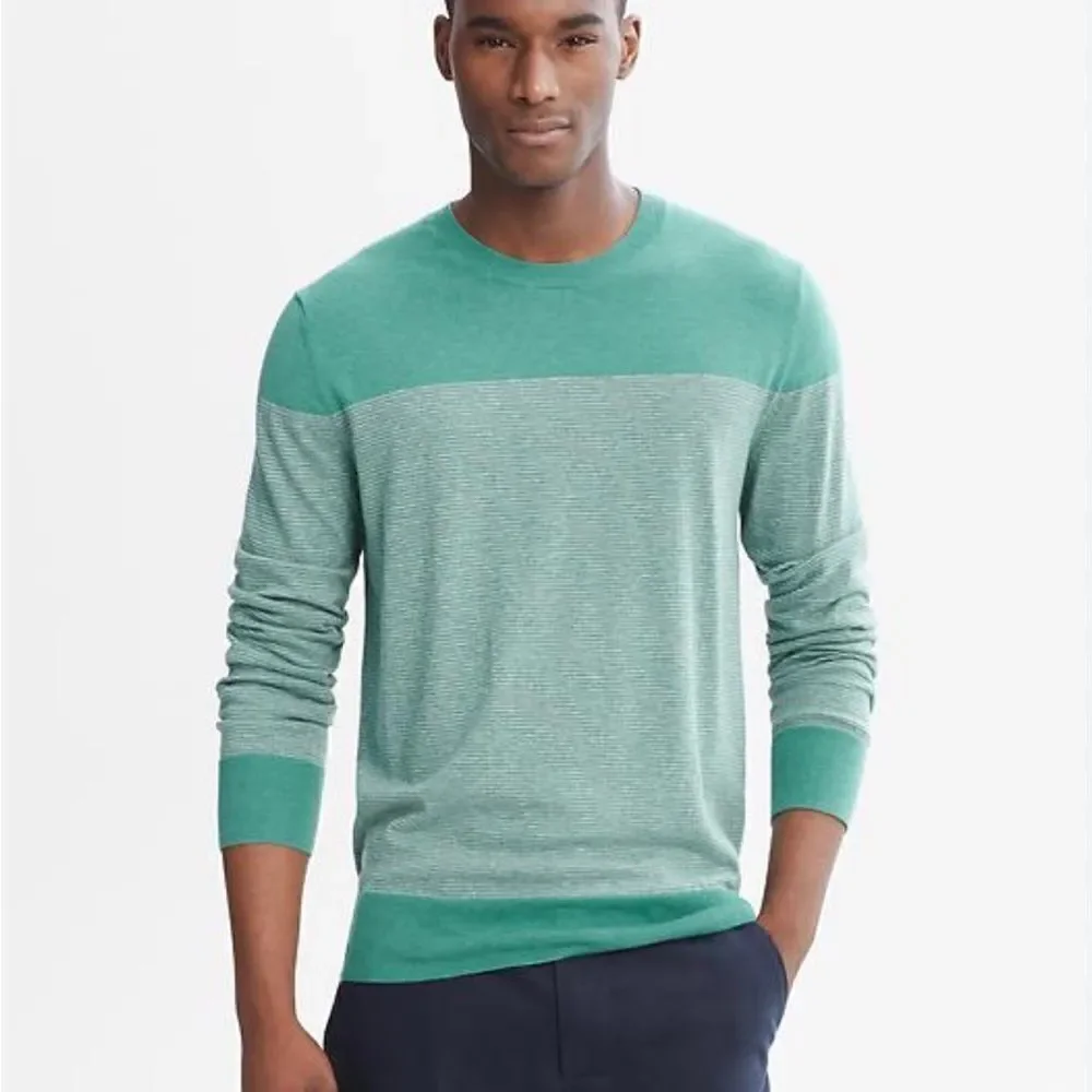 Banana Republic Pima Cotton blend teal striped crew neck sweater size small