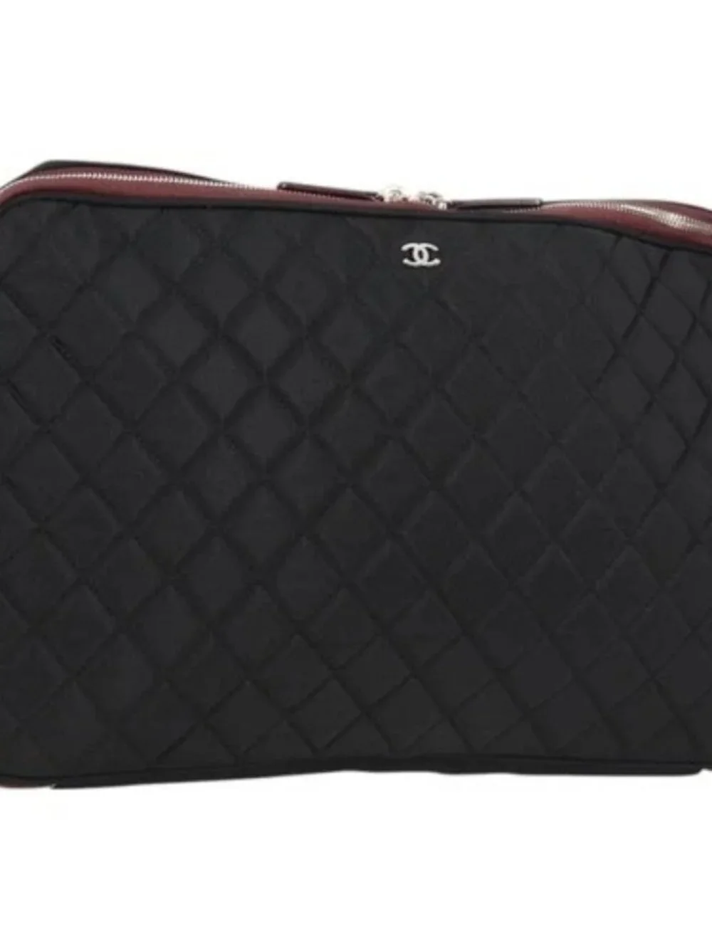 CHANEL Matelasse PC Case Nylon Black Silver CC Auth 121516M