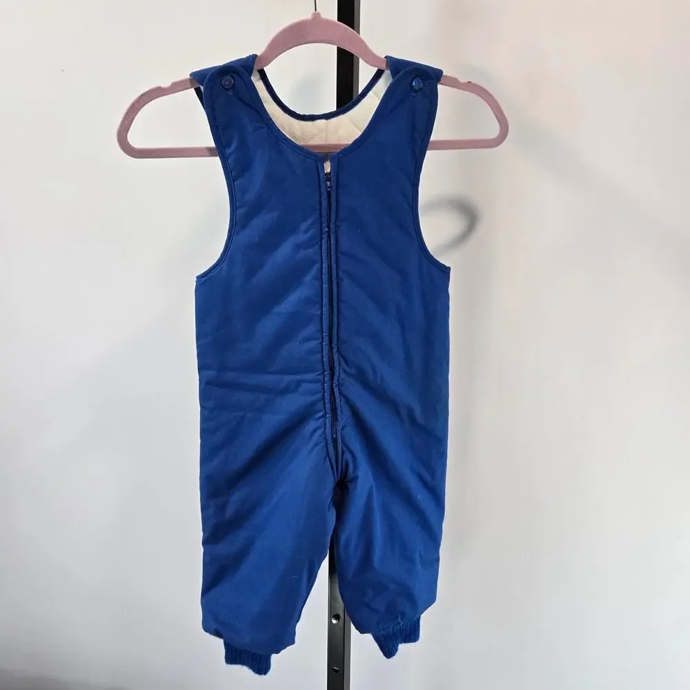 Vintage Kids Snow Suit Bibs Blue Union Made Blue Full Zip 2T‎
