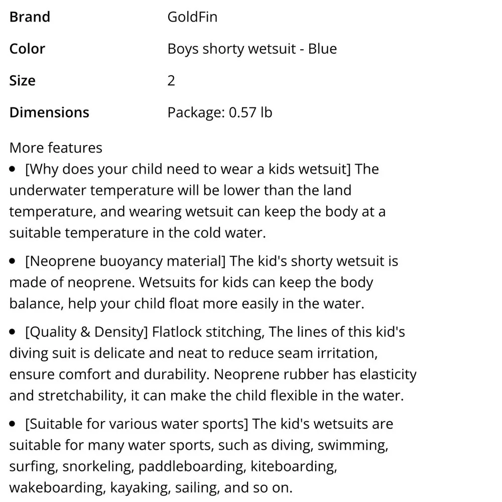 Goldfin shorty wetsuit