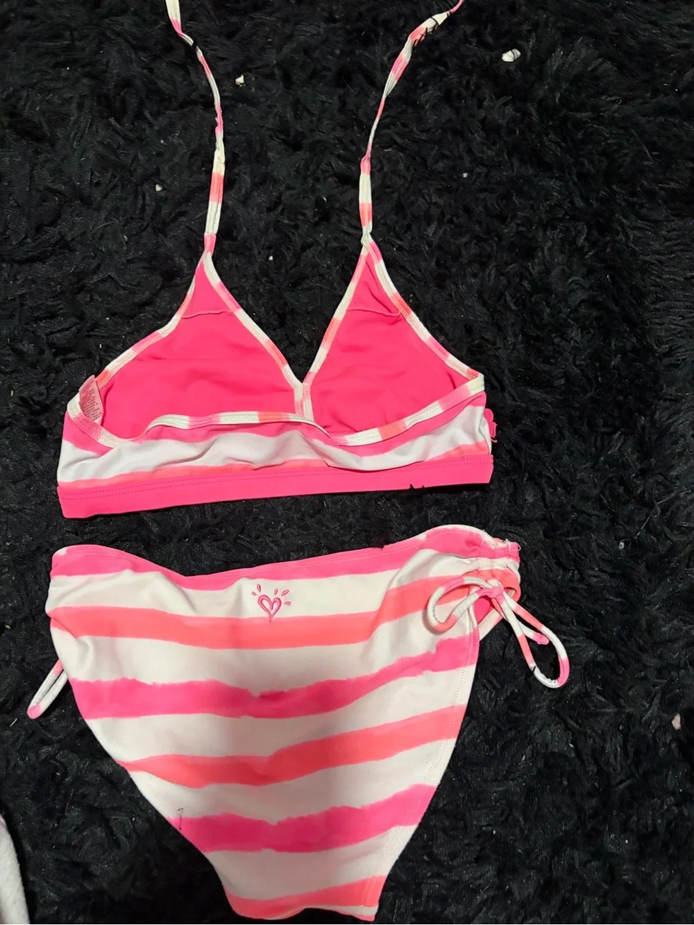 Pink Floral Appliqué Stripe Bikini