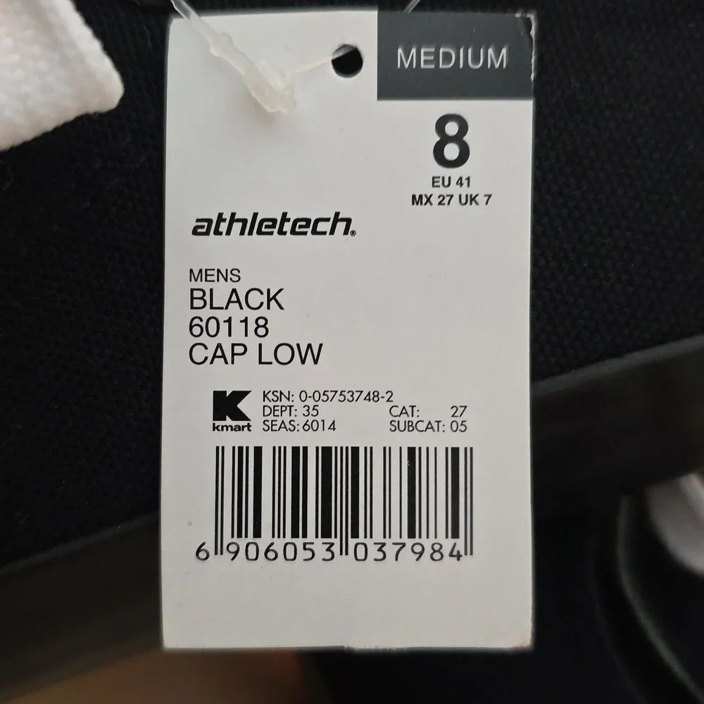 Athletech‎ Black Sneakers Minimalist Design Low-Top W White Shoelaces Mens 8 NWT