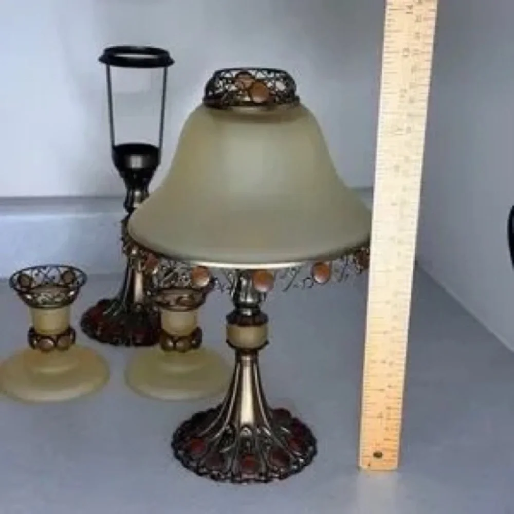 Classic Amber Glass and Bronze Table Lamp Set - Elegant Home Accents