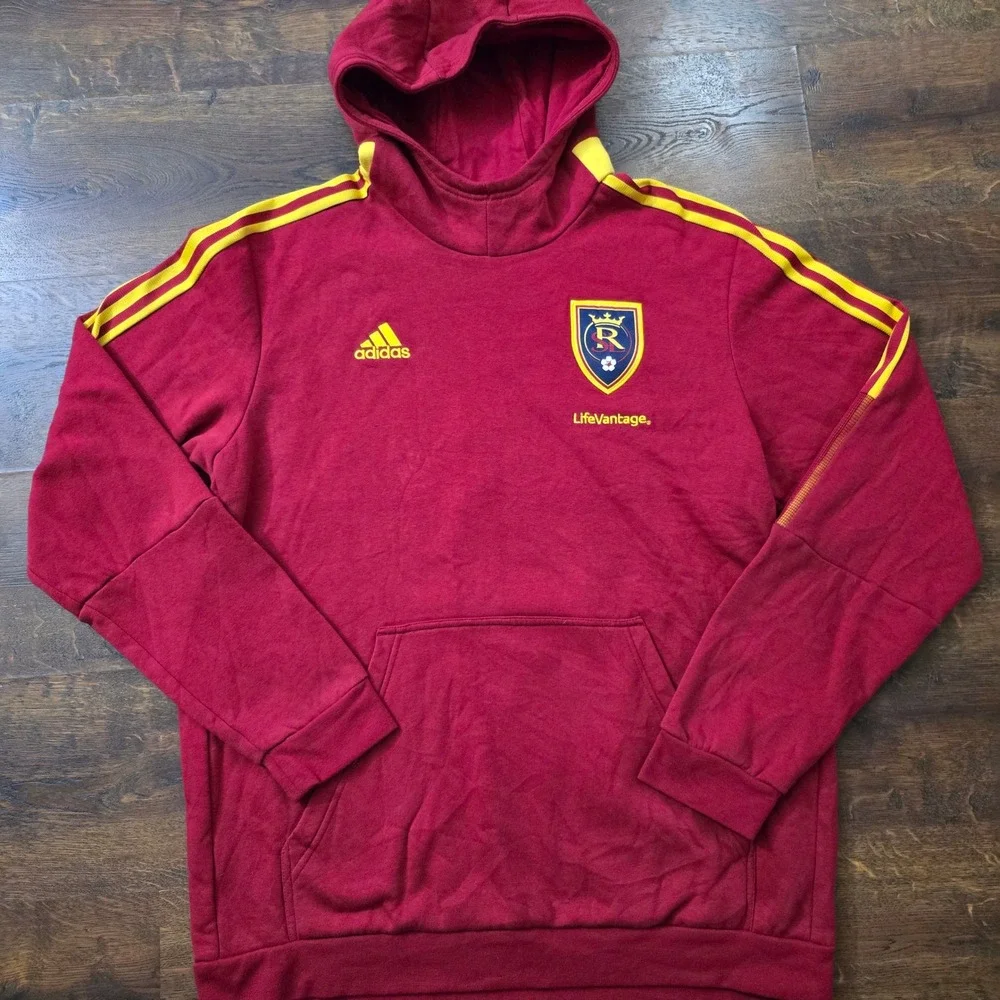Adidas Real Salt Lake Soccer Hoodie Mens XL Red Yellow RSL MLS Pullover Fleece
