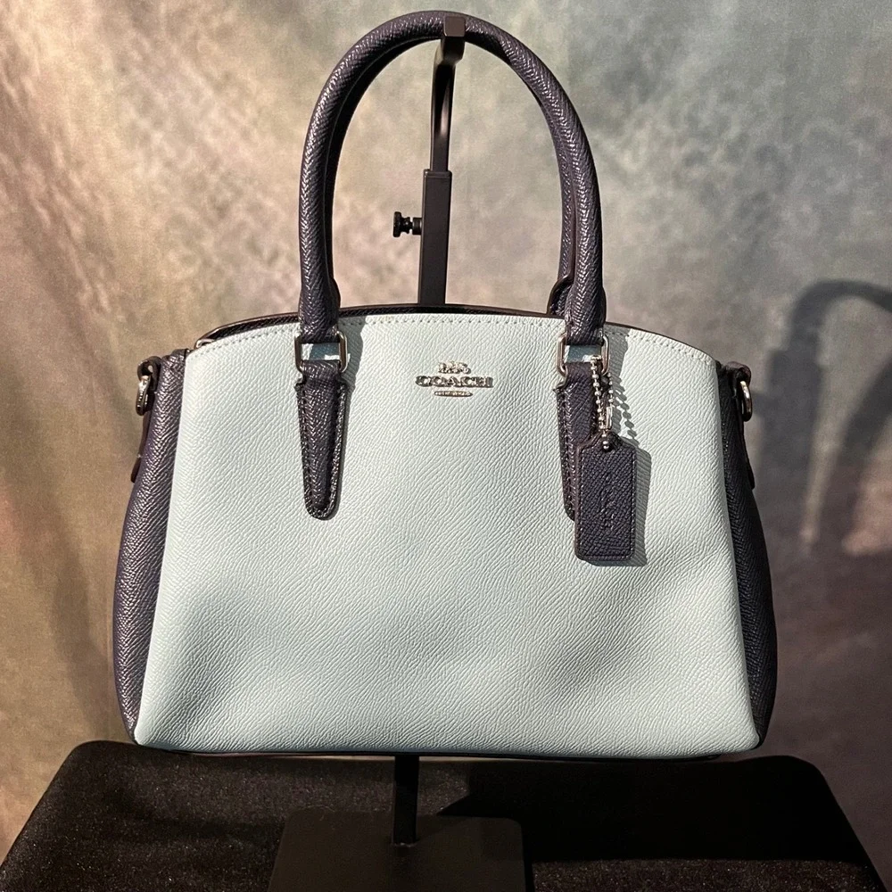 Coach Mini Sage‎ Carryall Colorblock Satchel Light Blue Navy Blue Style F73115