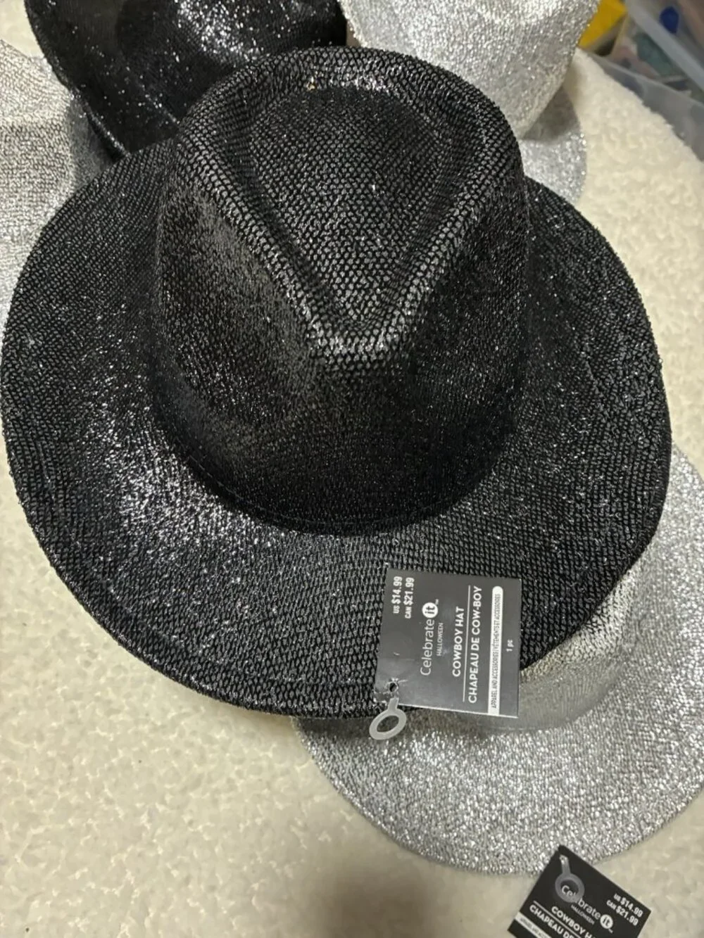 Lot of 6 Celebrate Glitter Cowboy Hats 3 Black 3 Silver Space Cowgirl Party NWT
