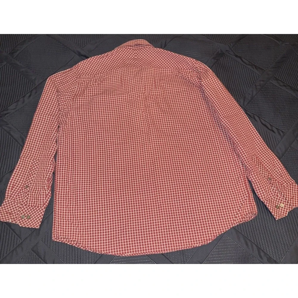 Banana Republic Shirt Mens Size Large Burgundy Check Plaid Button Up Relaxed Fit