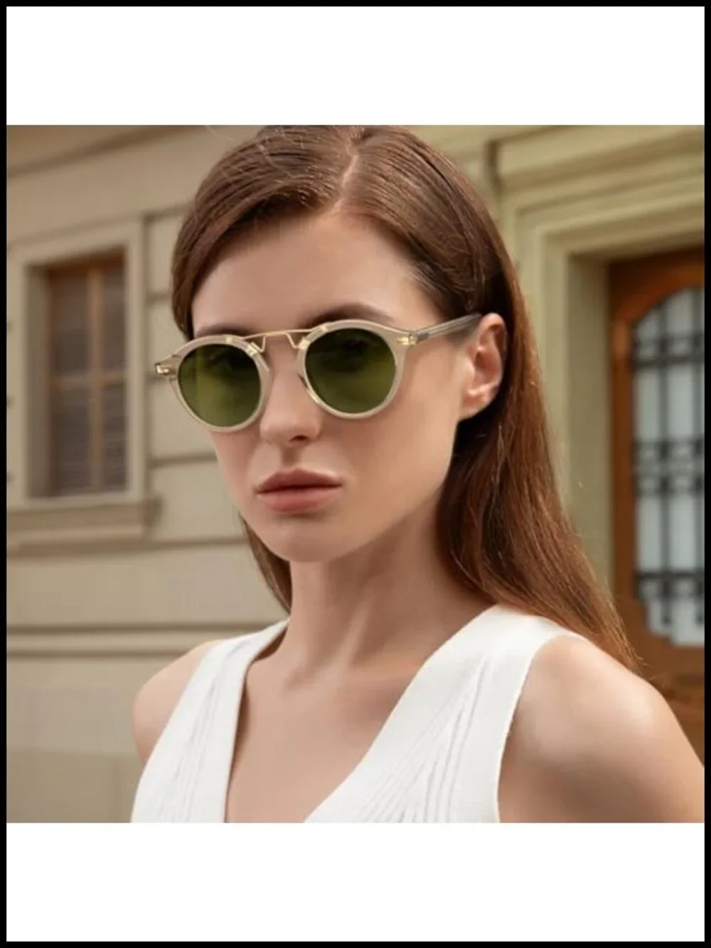Retro Metal Brow Round Acetate Sunglasses Polarized UV Protection