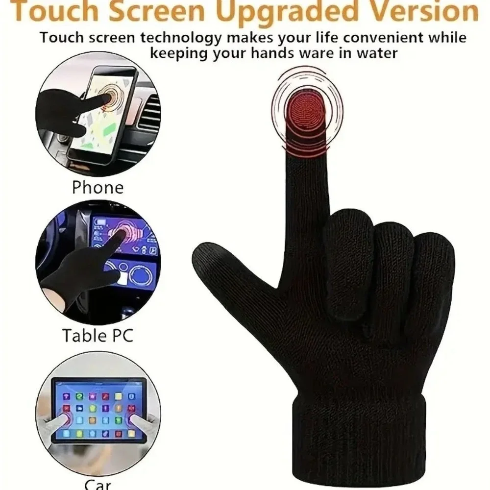 Womens Thermal Warm Thick Plush Lined‎ Touchscreen Black Gloves NEW Winter OS