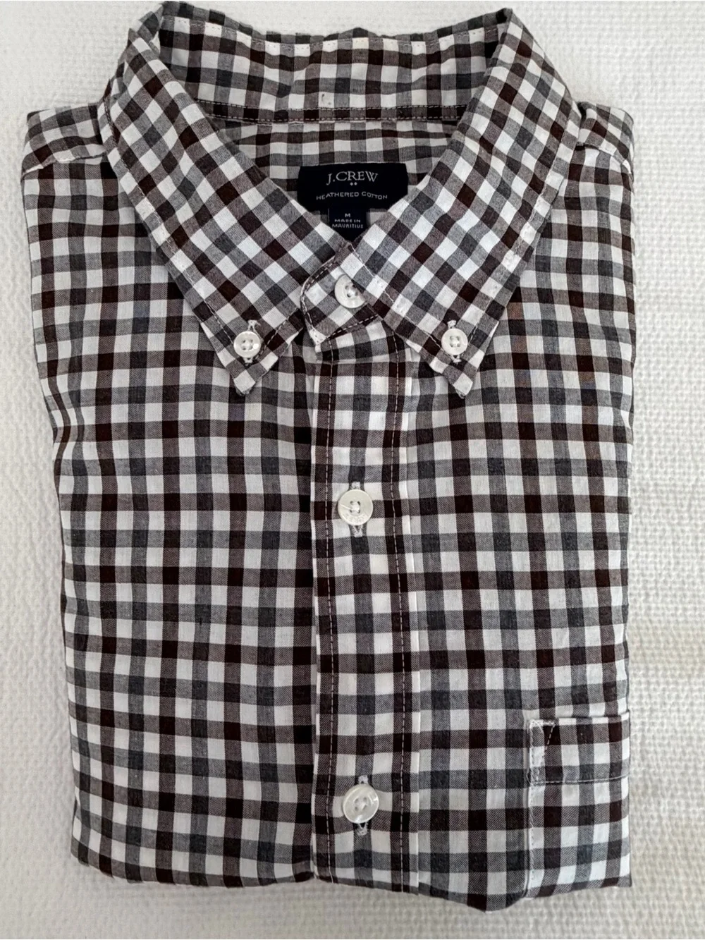 J. Crew Brown and White Gingham Button-Down Shirt
