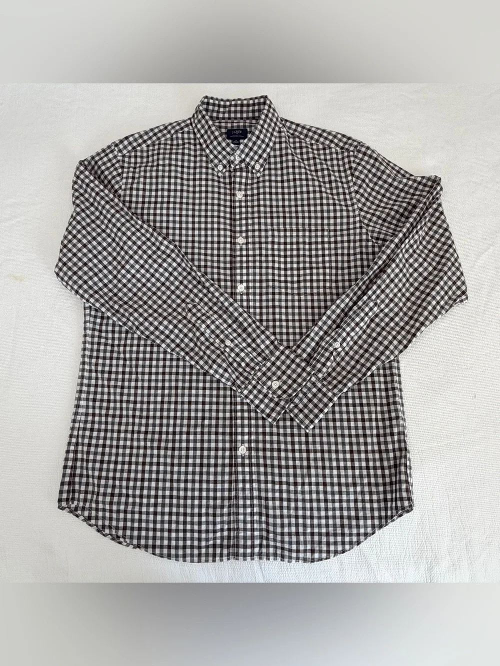 J. Crew Brown and White Gingham Button-Down Shirt