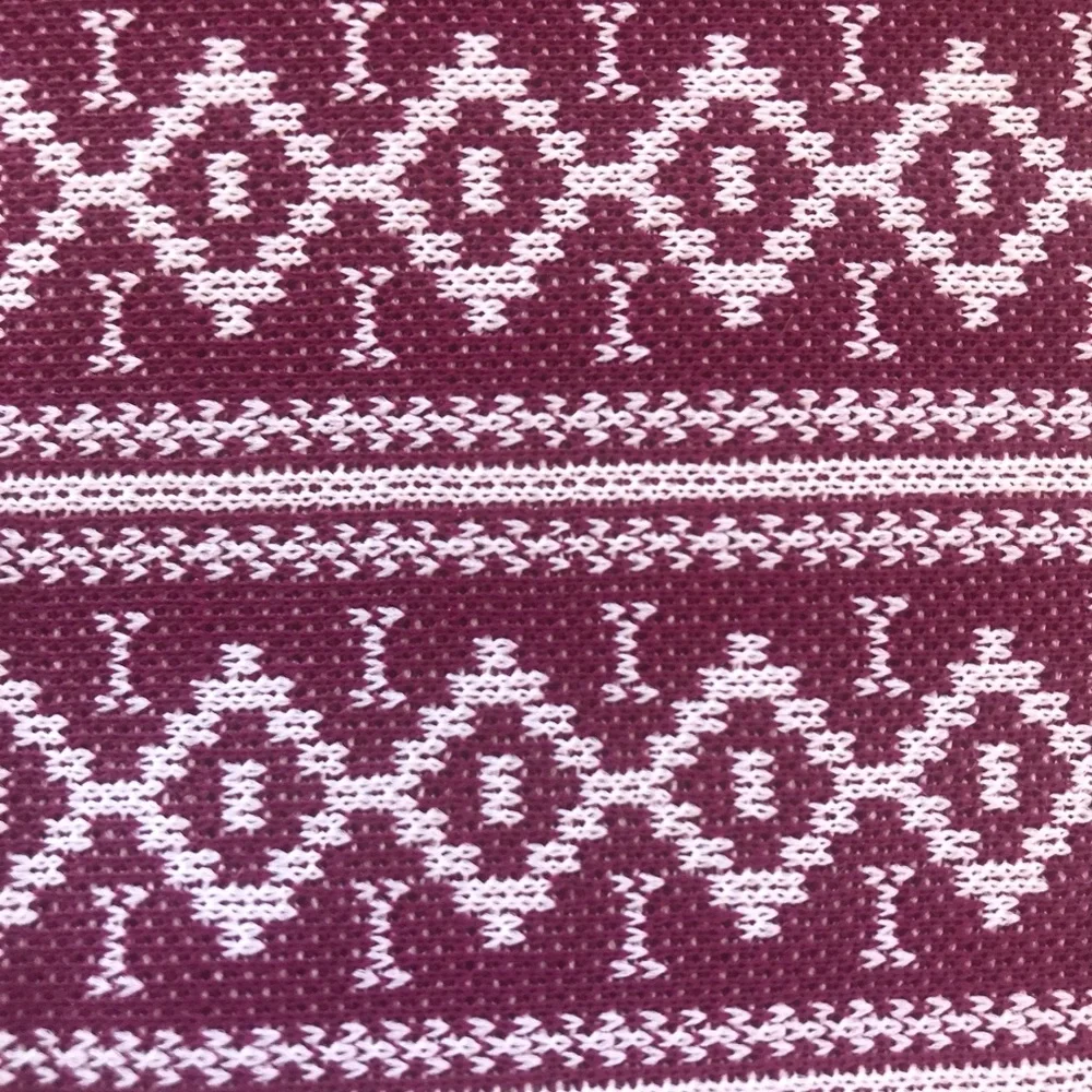 1970s fabric, double knit, burgundy and white, 70” x 62”