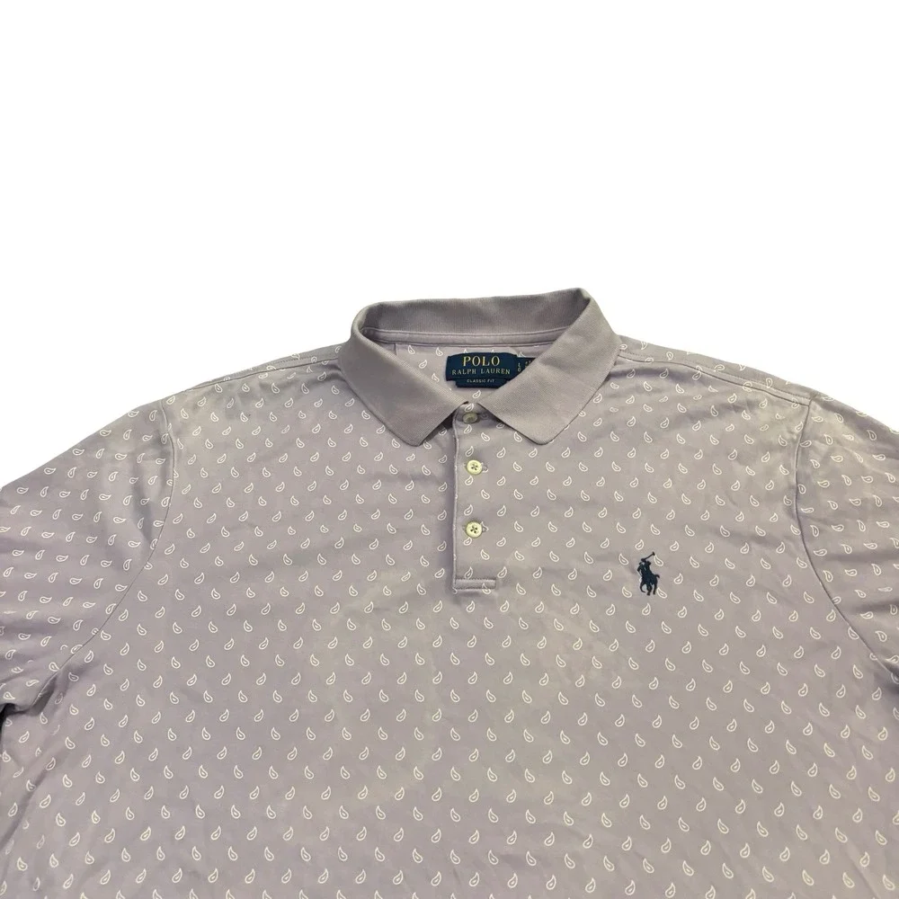 Polo Ralph Lauren Mens Classic Fit Lavender‎ Paisley Cotton Polo Shirt Large