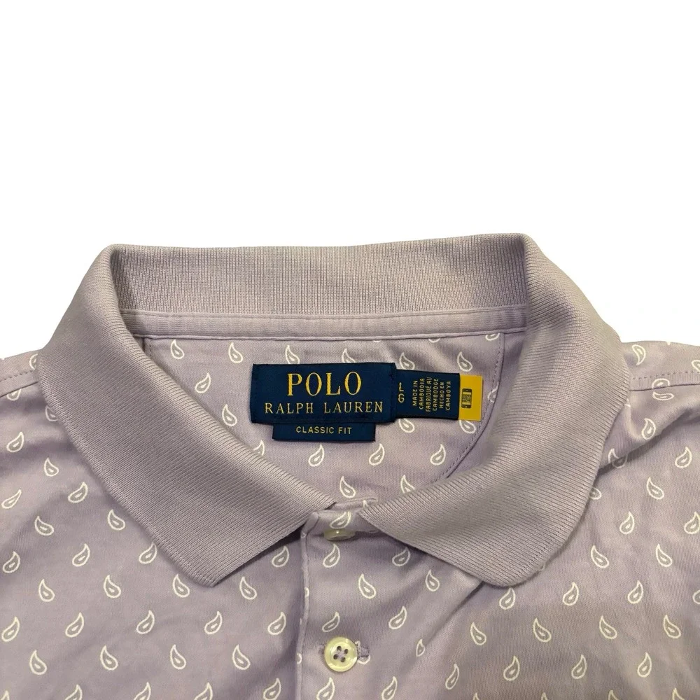Polo Ralph Lauren Mens Classic Fit Lavender‎ Paisley Cotton Polo Shirt Large
