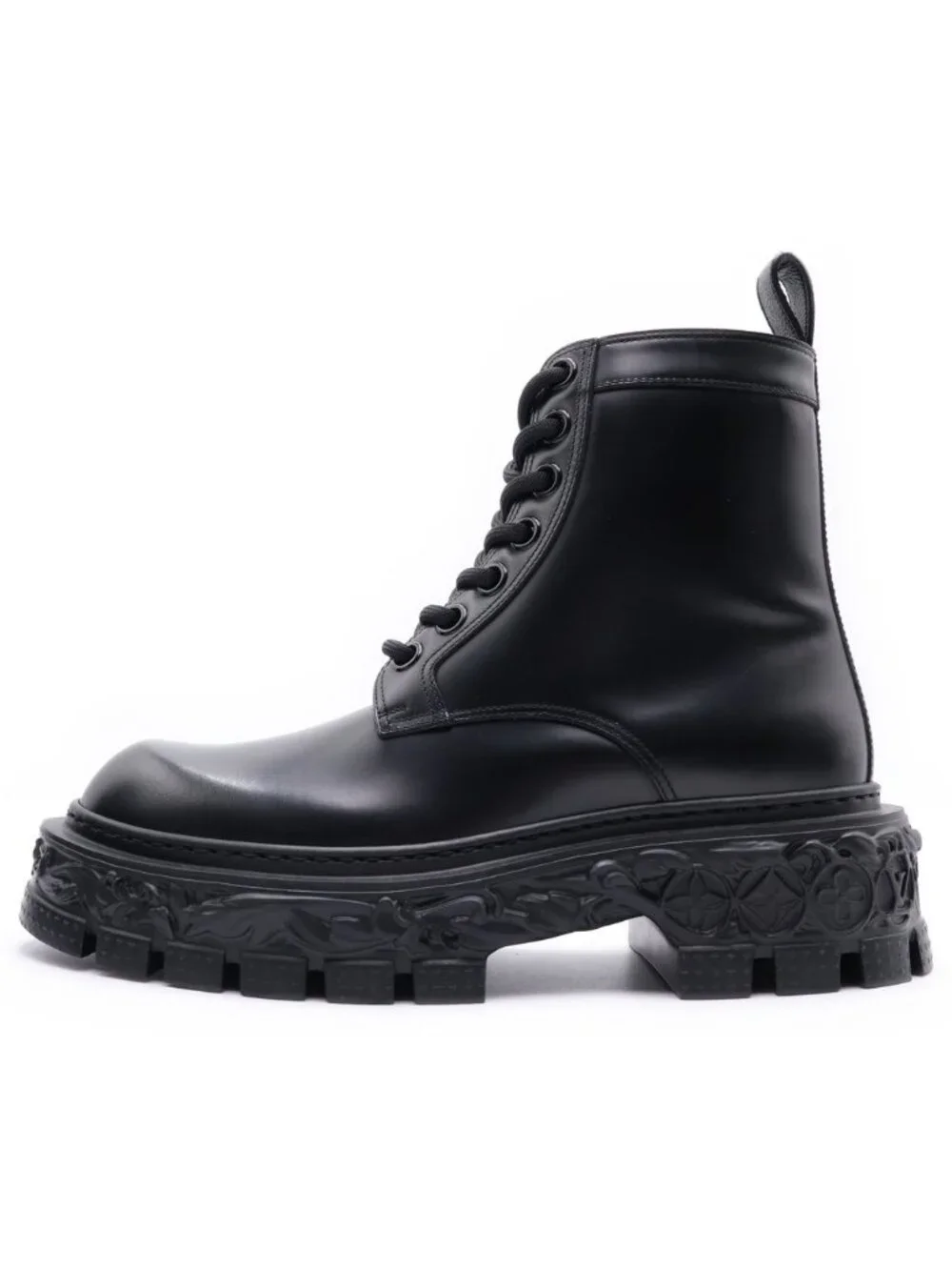 Louis Vuitton LV Baroque Line Leather Lace Up Short Boots Shoes Black