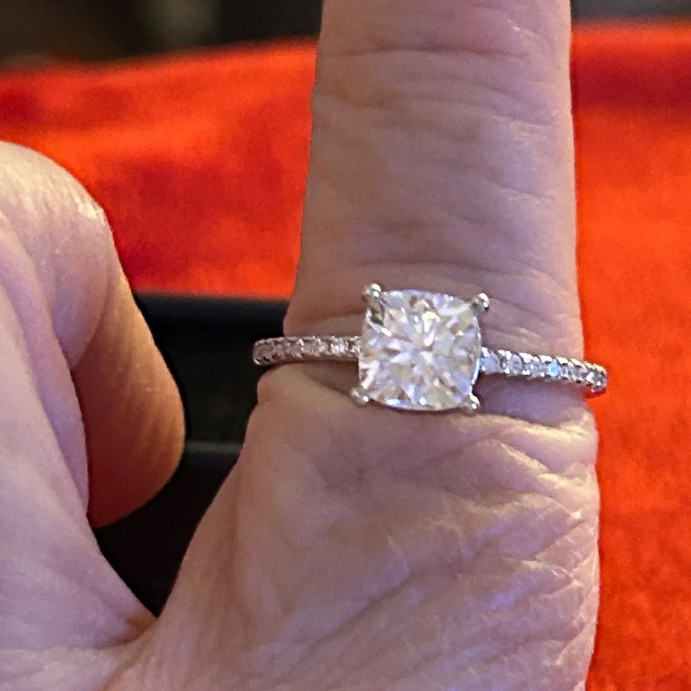 Moissanite Diamond cushion 925‎ Sterling silver ring size 9 VVSD
