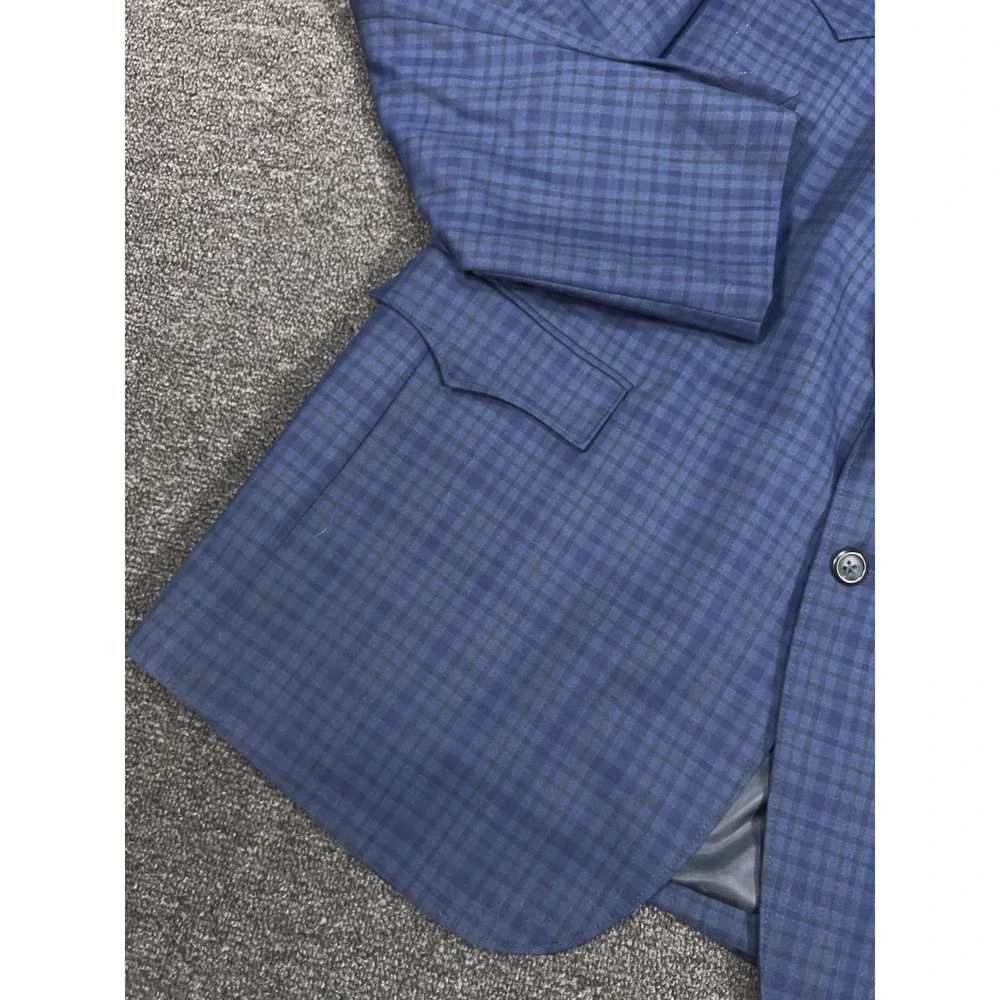 Circle S Western Blazer Jacket Men 48L Blue Gingham Check‎ Yokes Cowboy Ranch