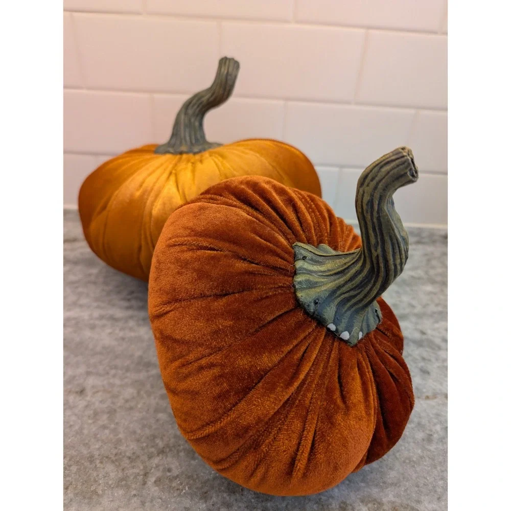 Halloween Fall Thanksgiving Orange Pumpkin (set of 2) Velvet Plush Stuffed Decor