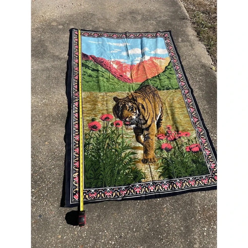 Vintage Tiger Landscape Tapestry Cotton Wall Hanging 56x36