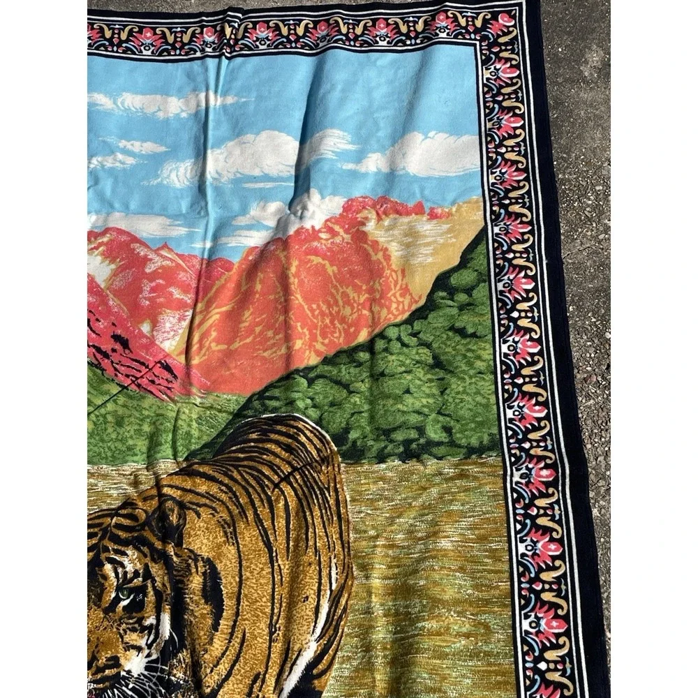 Vintage Tiger Landscape Tapestry Cotton Wall Hanging 56x36