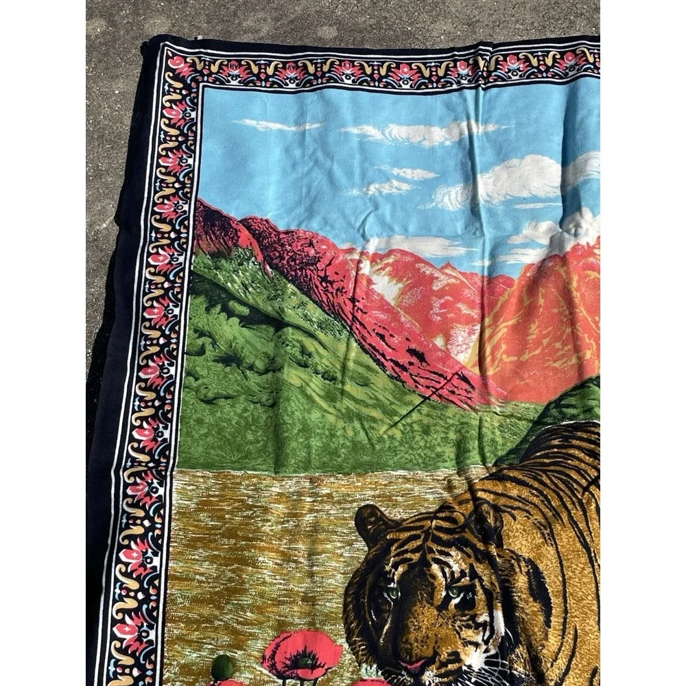 Vintage Tiger Landscape Tapestry Cotton Wall Hanging 56x36