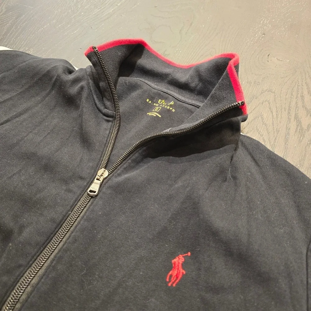 Polo Ralph Lauren Mens Track Jacket Black Red White Full‎ Zip Pony Logo Small