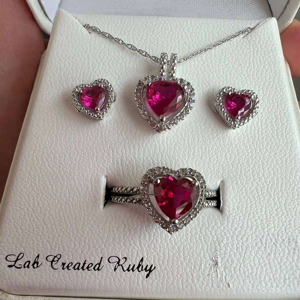 Ruby Heart‎ Necklace Set- Size 7