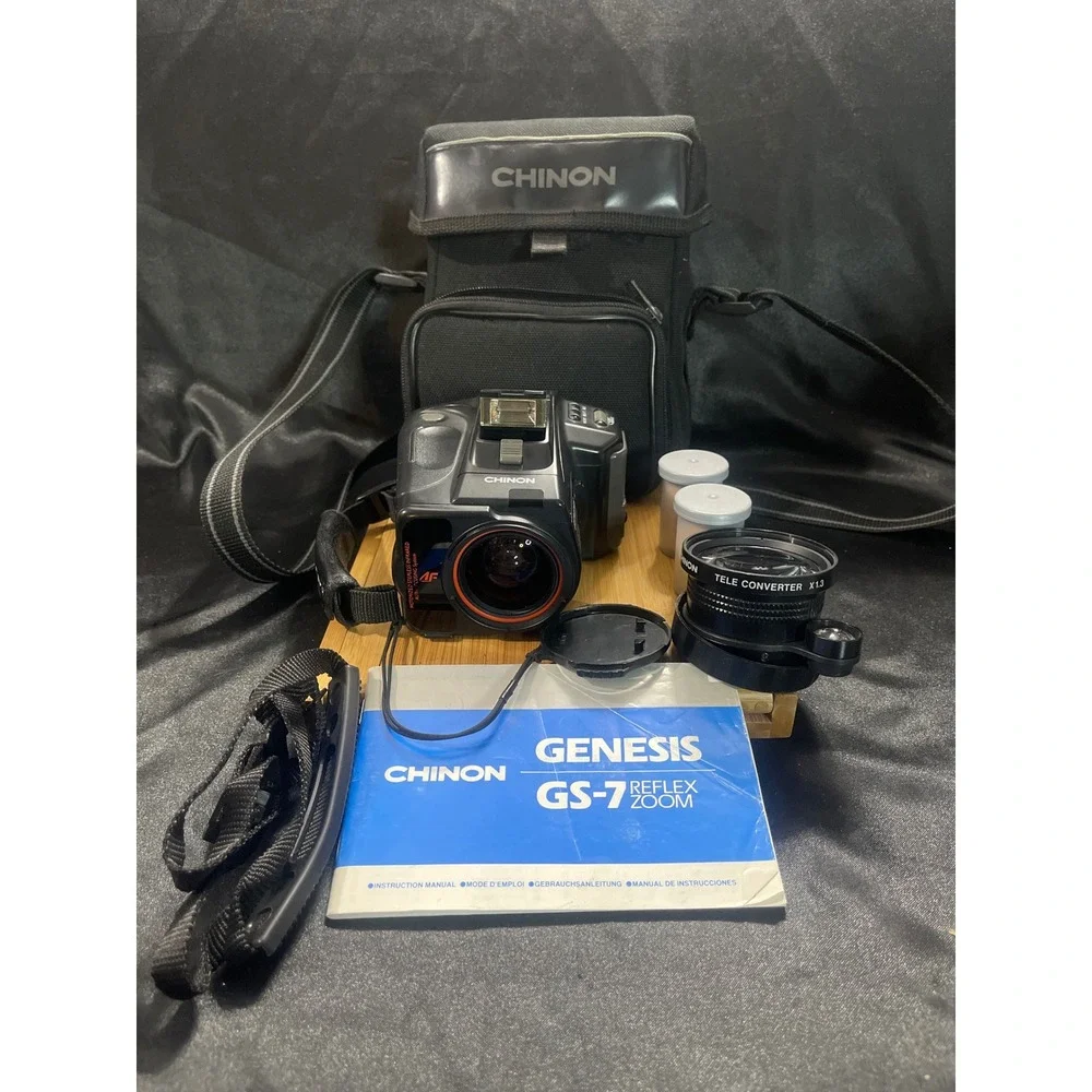 Chinon‎ Genesis GS-7 Reflex Zoom 35mm Film Camera Bundle with Tele Case WORKS