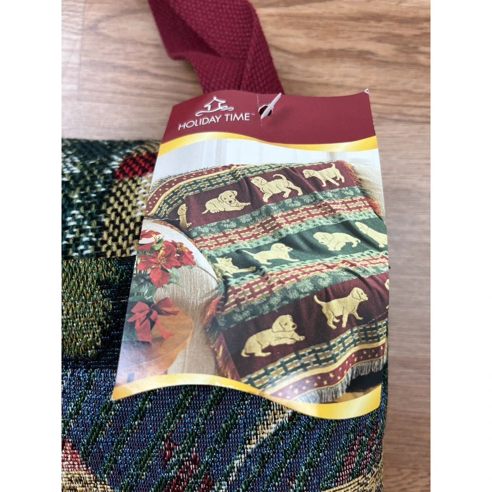 Vintage Mia Lane Labrador Christmas Puppies Tapestry Throw Blanket & Bag NEW‎