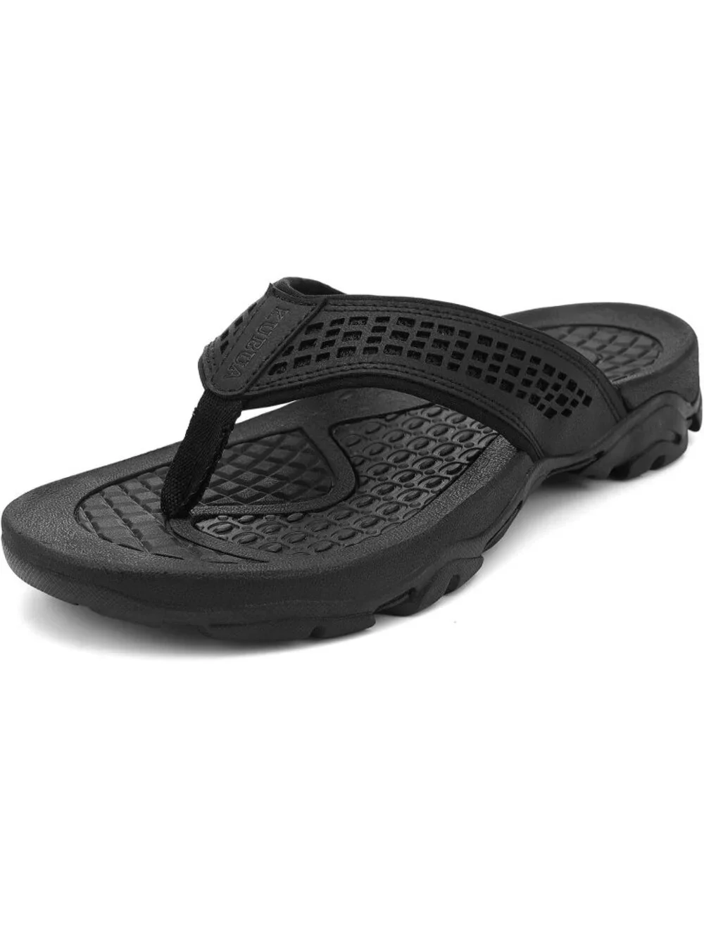 Men's All Black Beach Flip-Flops Water Outdoor Athletic Thong Sandal Slipper