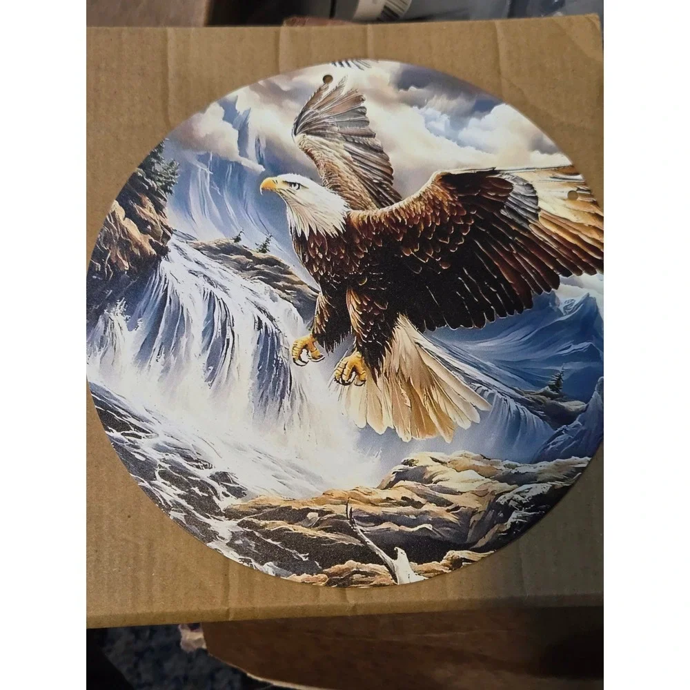 Bald‎ Eagle Round Aluminum Metal Wall Art Sign Waterfall Mountain Decor 8 Inch *