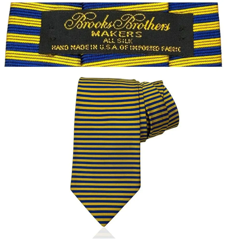 BROOKS BROTHERS 100%‎ Imported Silk Striped Tie Blue Yellow 57