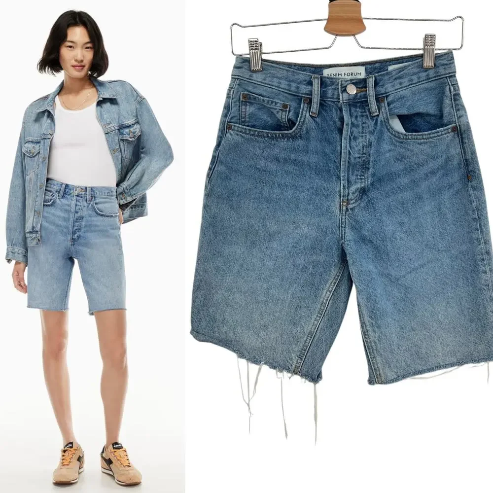 Aritzia Denim Forum The‎ Joni Loose Long Short High Rise Denim Blue Size 25