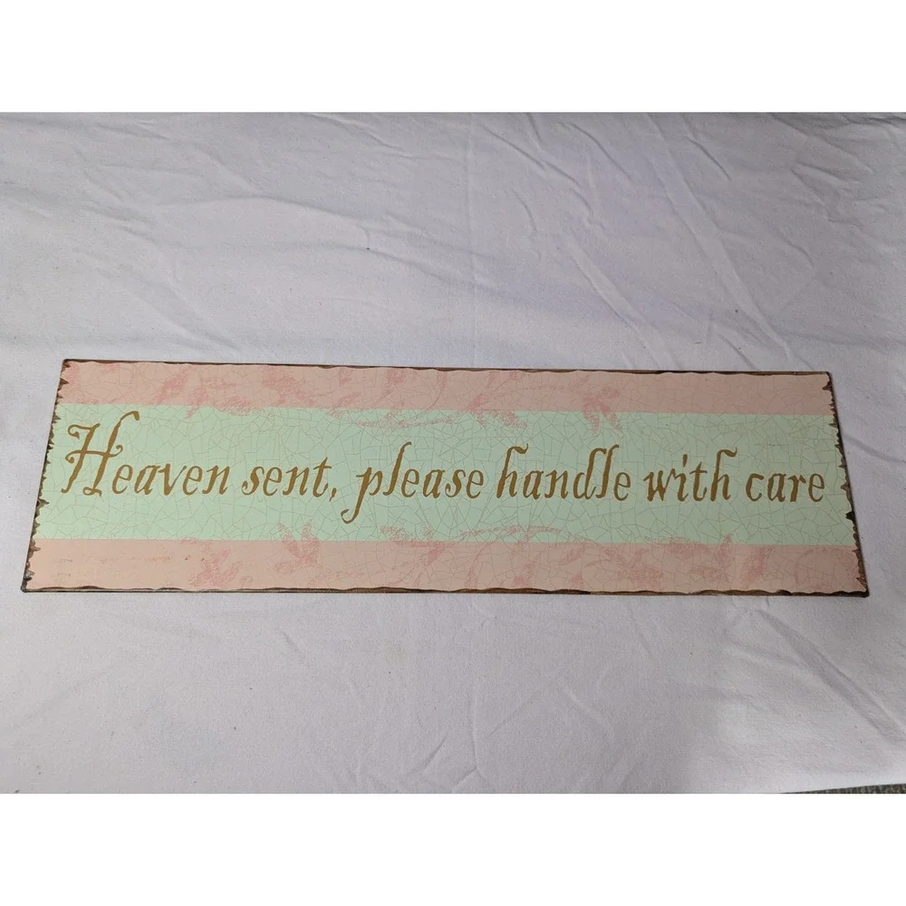 Heaven Sent Please Handle with care shabby chic vintage look metal sign‎ plaque