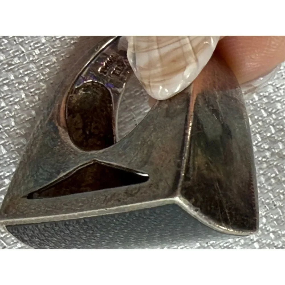 Thai ATI VTG Black Onyx Sterling Silver 925 Geometric Statement Ring Size 6