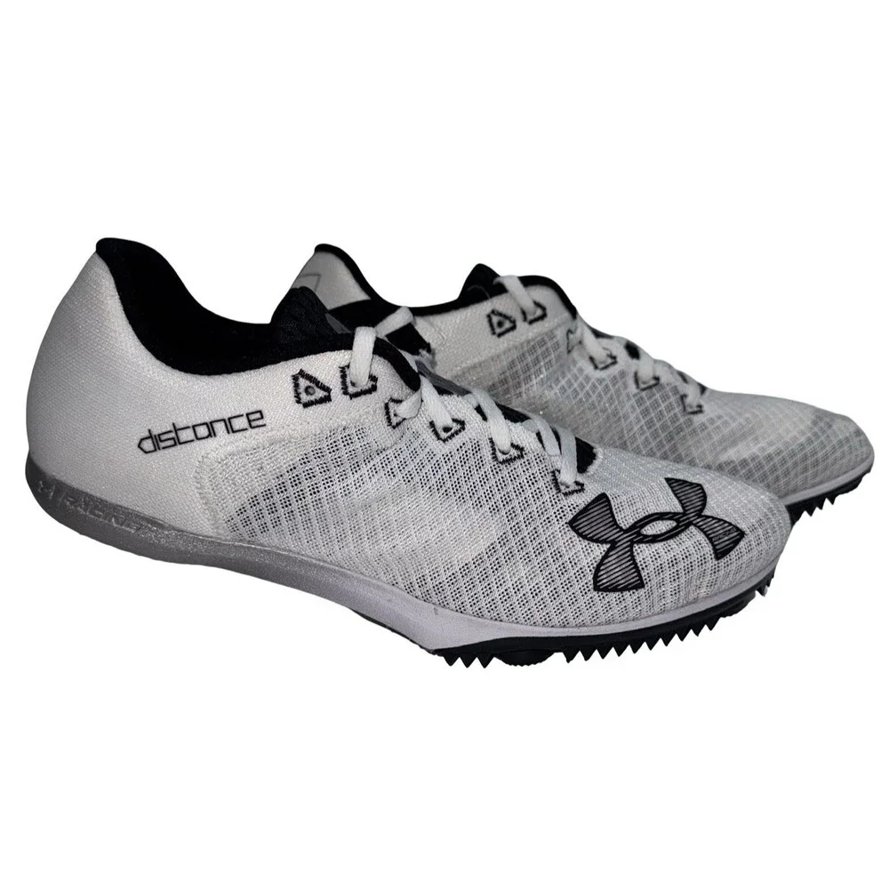 Under Armour Size 12 Track Shoes Kick Distance Running White Key & 8 Spikes New