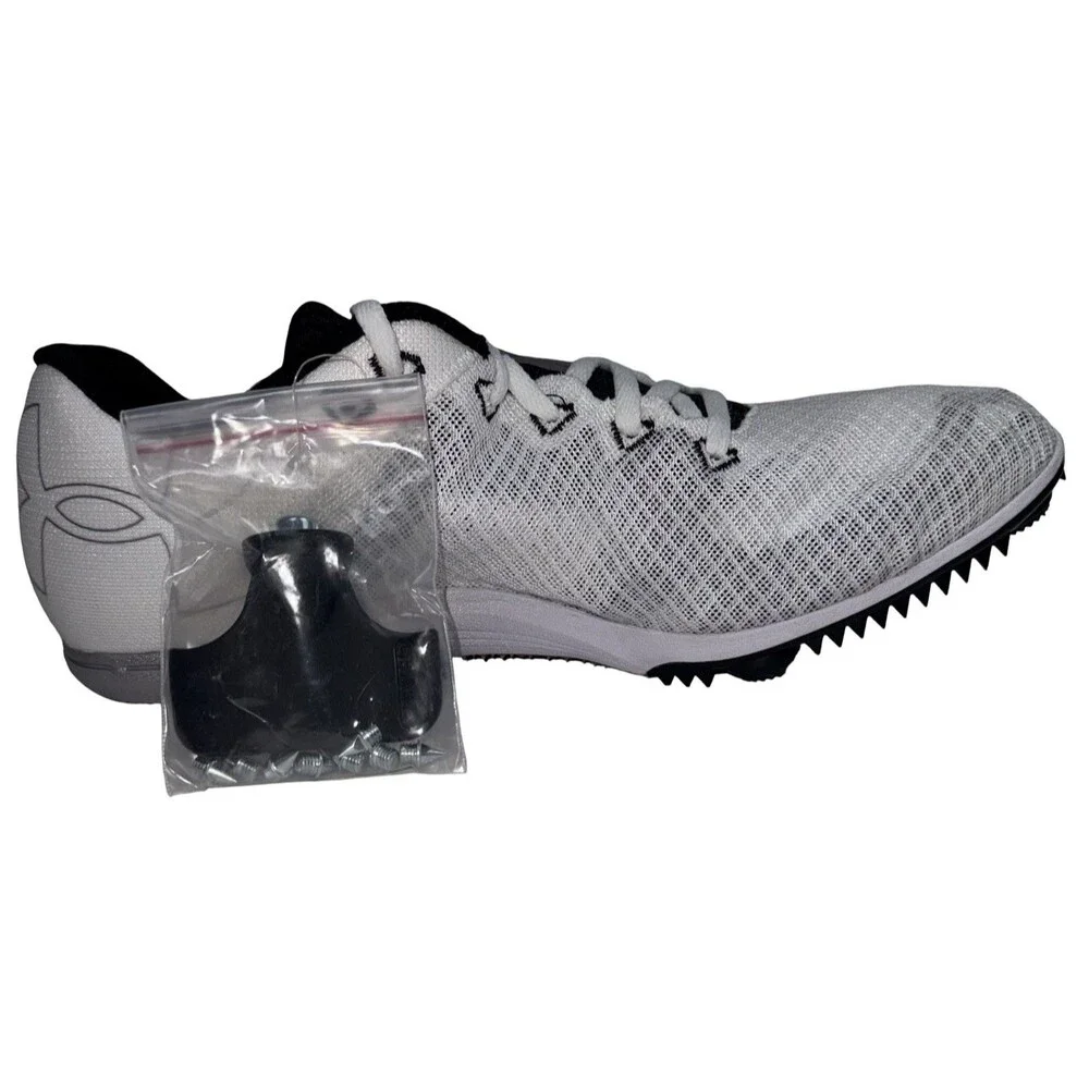Under Armour Size 12 Track Shoes Kick Distance Running White Key & 8 Spikes New